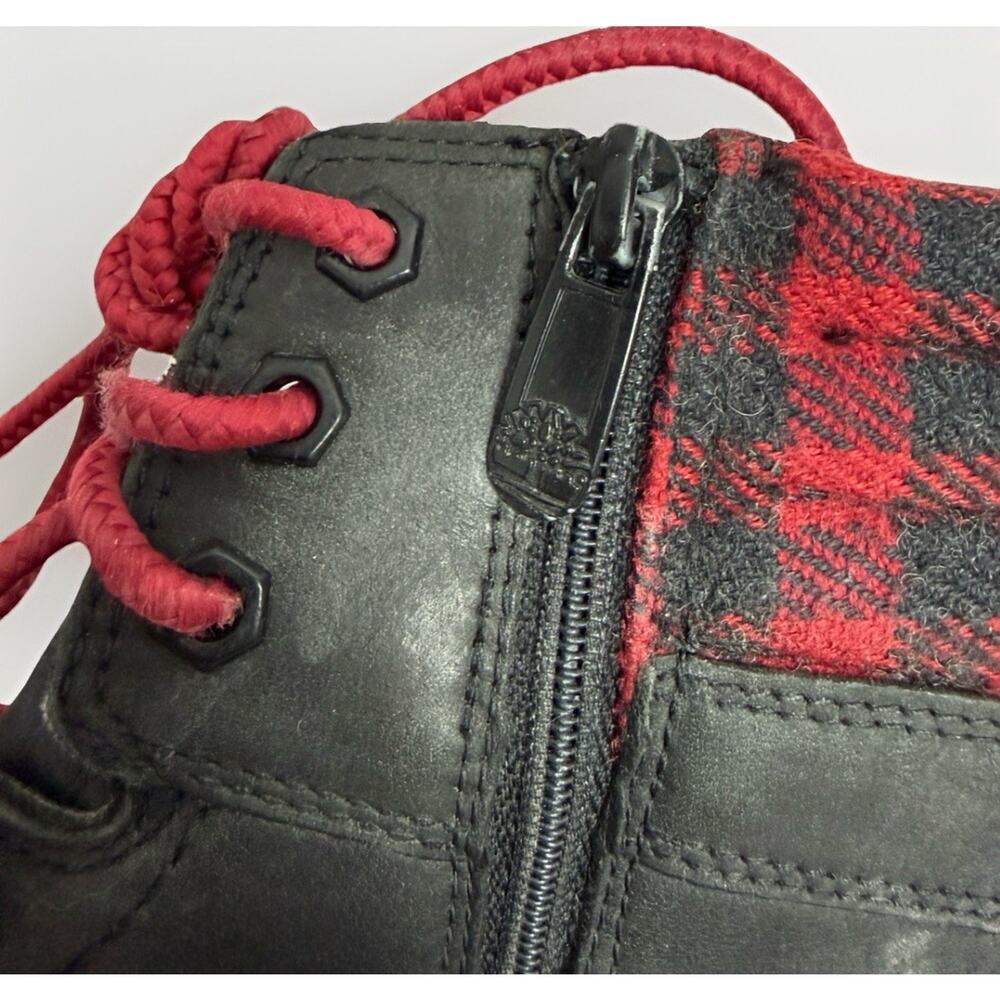 Timberland Womens Leather Boots Size 8.5 Black Plaid Red Laces Waterproof Zip - Picture 12 of 13